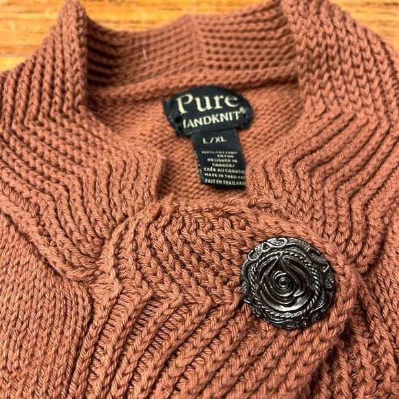 Vintage Pure Handknit Cotton Rust Enlarged Button Cardigan / L/XL - Picture 9 of 9